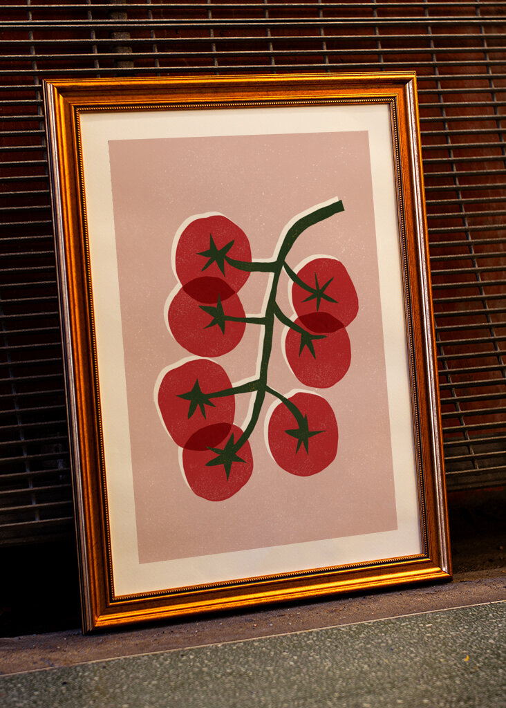 Rustic Kitchen Tomato Linocut 