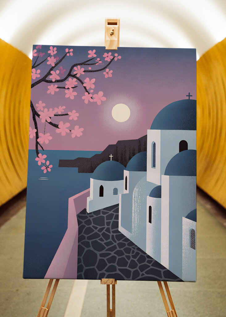 Mesačný svit Santorini