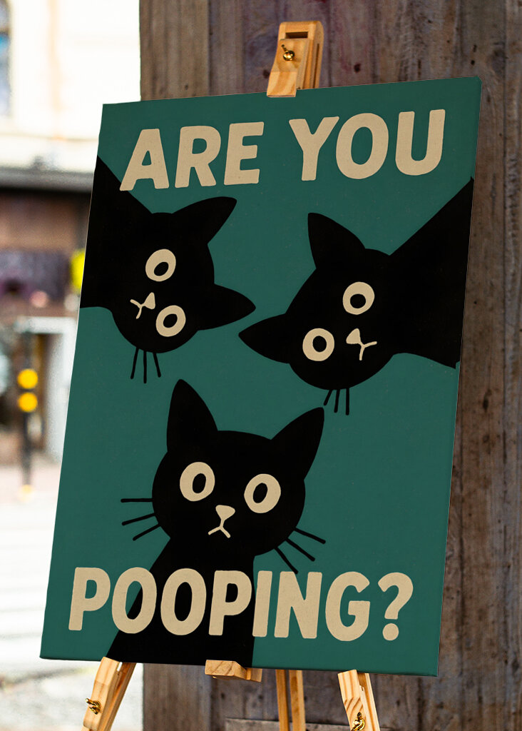 Plakat z kotem robiącym kupę minimalistyczny