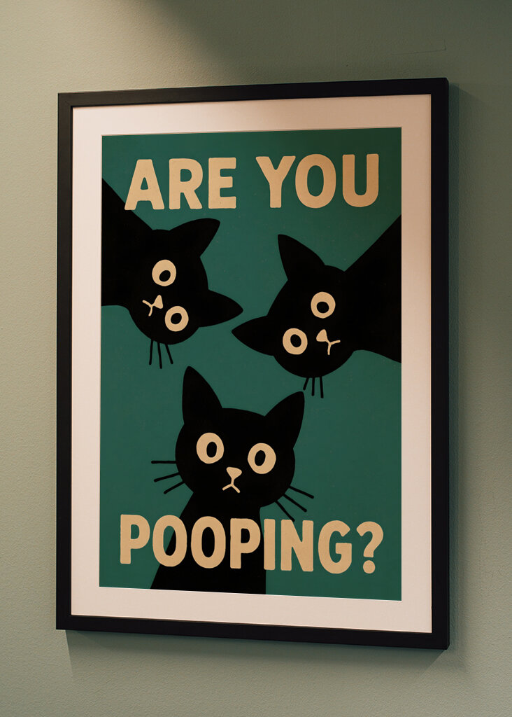 Plakat z kotem robiącym kupę minimalistyczny