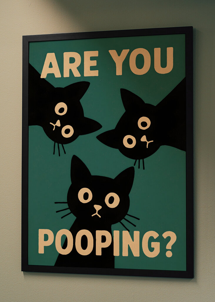 Plakat z kotem robiącym kupę minimalistyczny