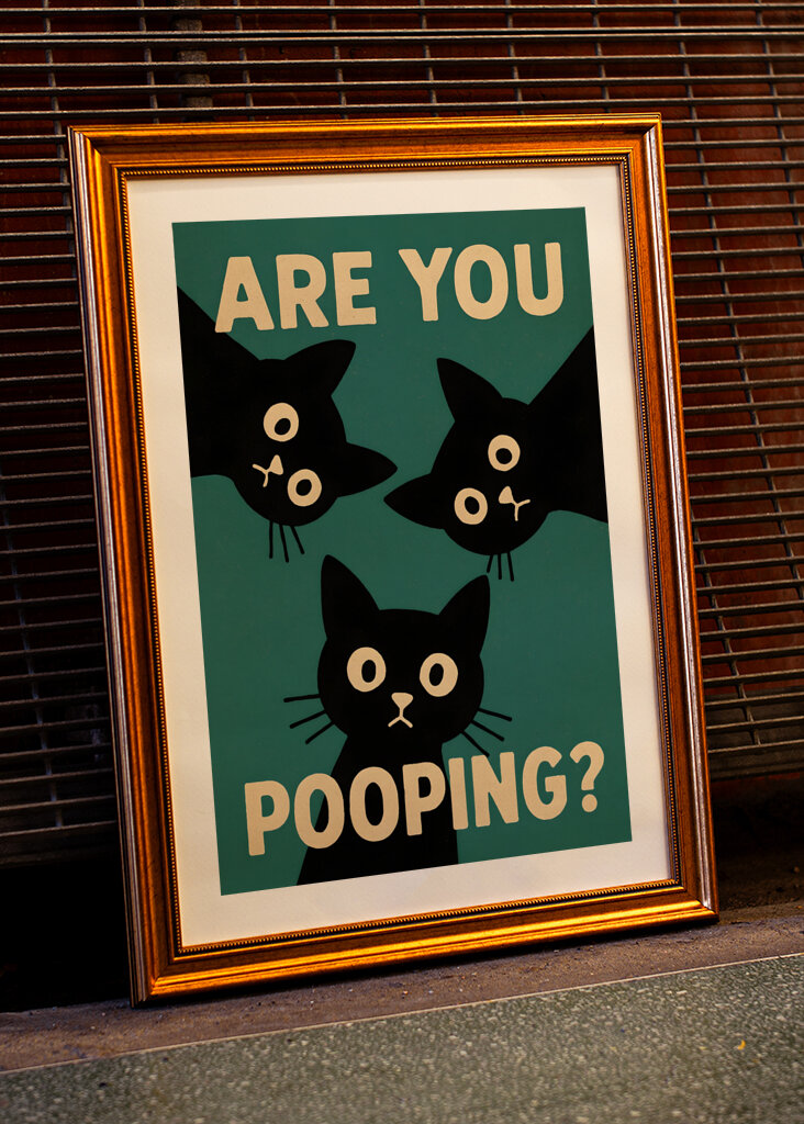 Plakat z kotem robiącym kupę minimalistyczny