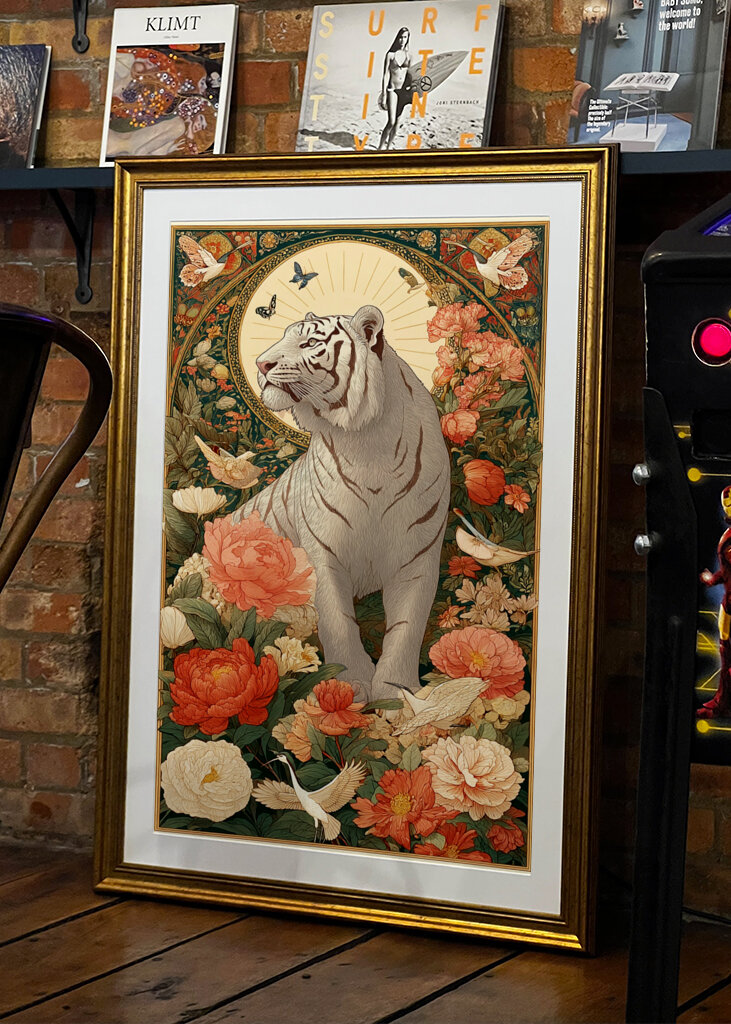 Tigre blanc dans le jardin floral