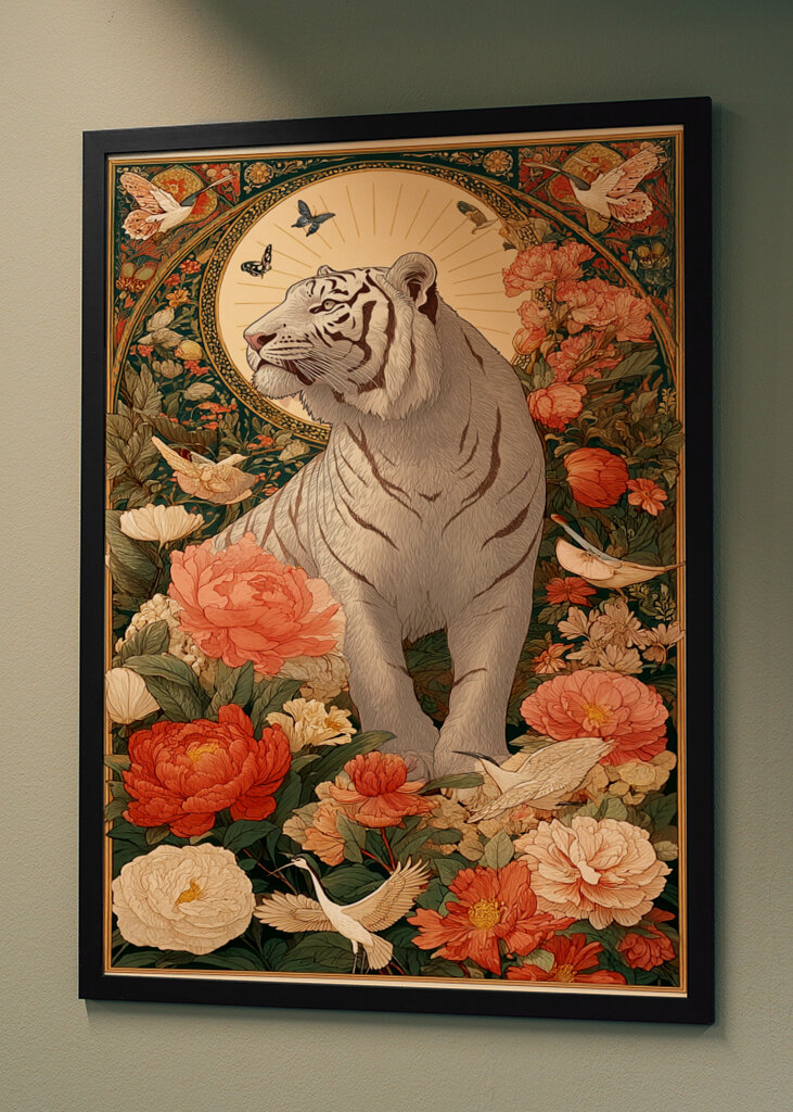 Tigre blanc dans le jardin floral