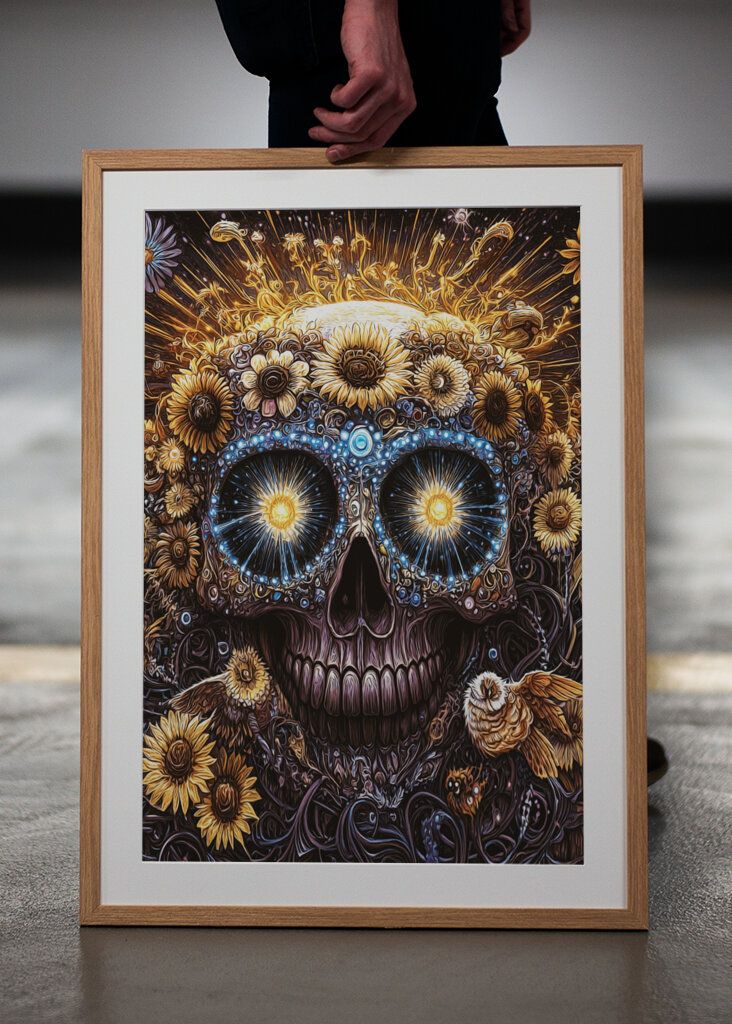 Floral Skull with Sunbeams