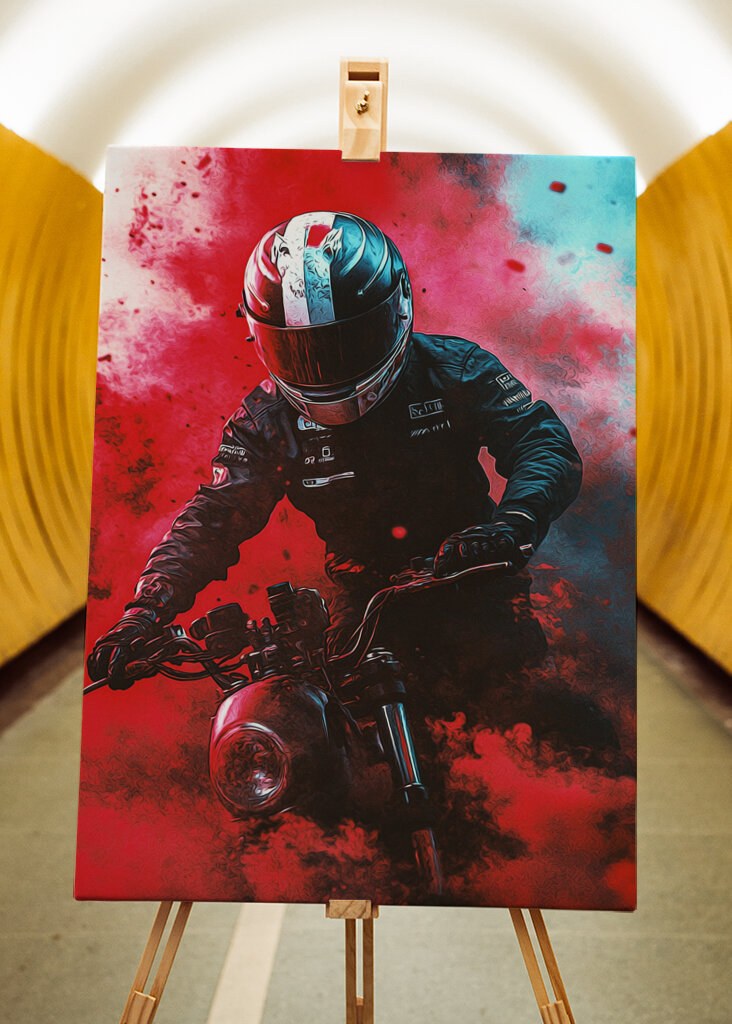 Motorcycle Rider in Smoke