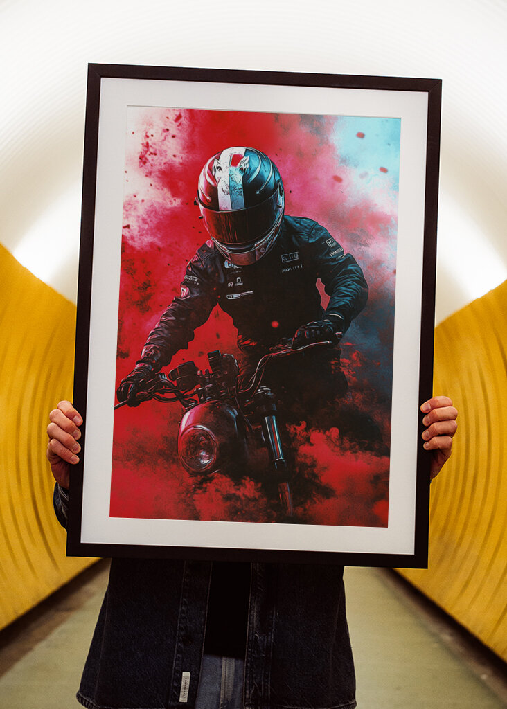 Motorcycle Rider in Smoke