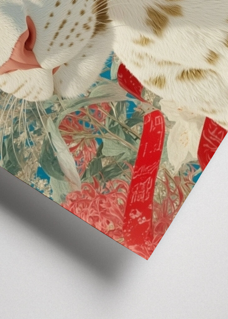 Weißer Leopard mit Blumenhintergrund