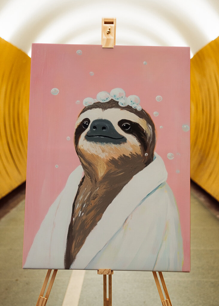 Sloth in a bathrobe