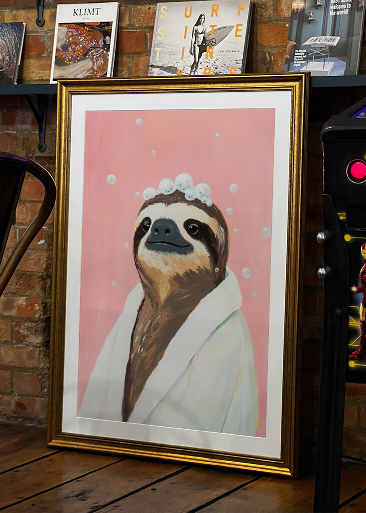 Sloth in a bathrobe