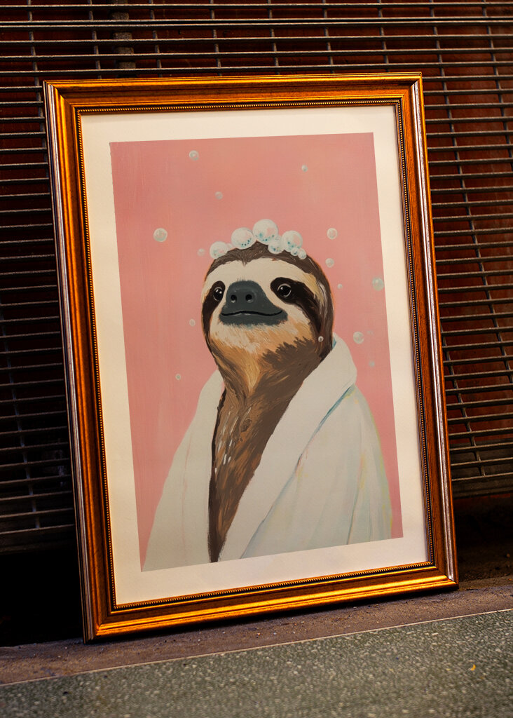 Sloth in a bathrobe