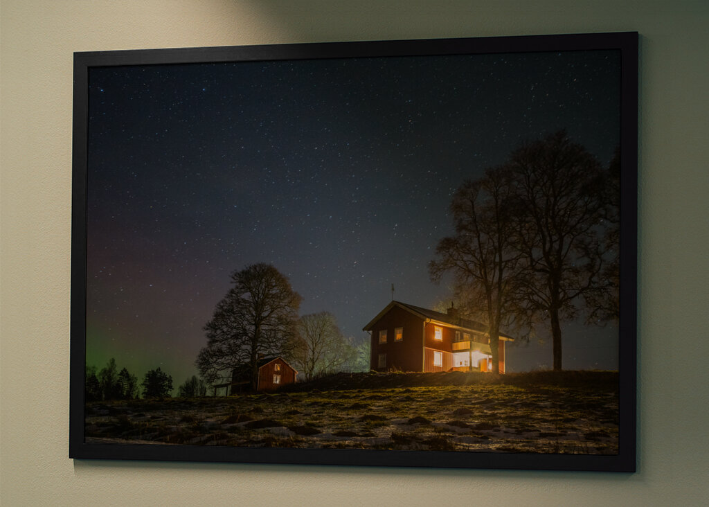 Svensk hus med stjernehimmel