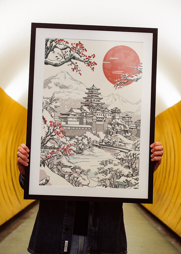 Crimson Sun Over Snowbound Cas