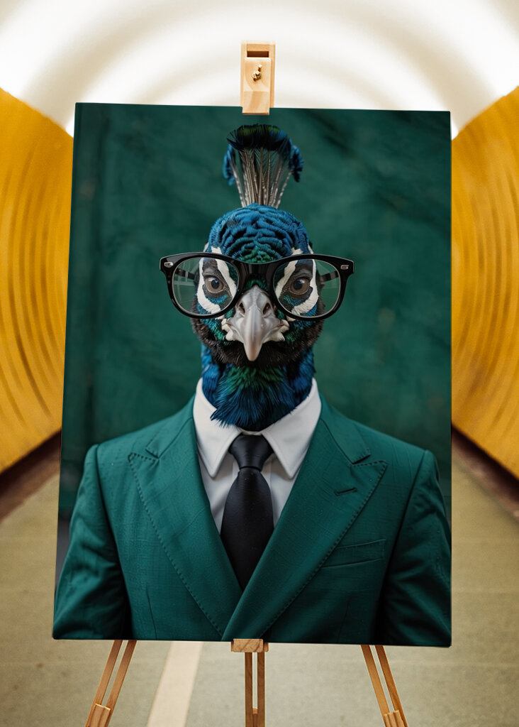 Elégant paon en costume sarcelle 