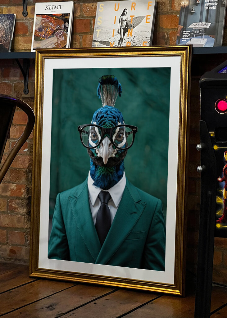 Elégant paon en costume sarcelle 