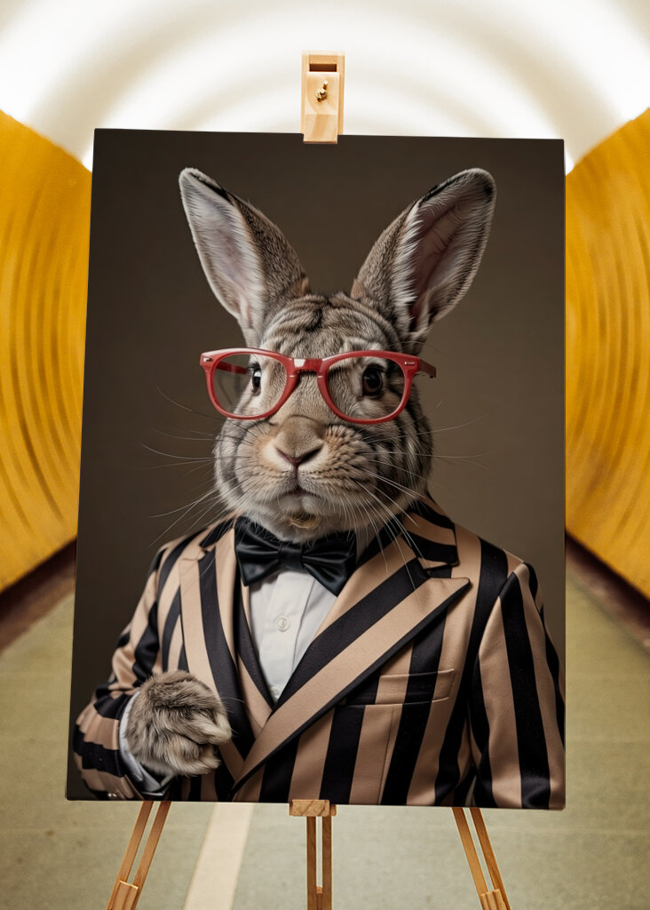 Dapper Rabbit in Striped Suit