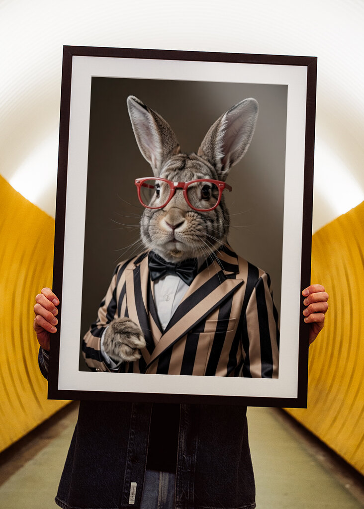Dapper Rabbit in Striped Suit