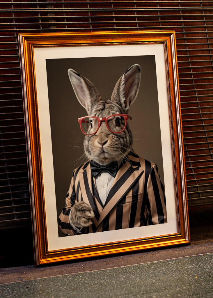 Dapper Rabbit in Striped Suit
