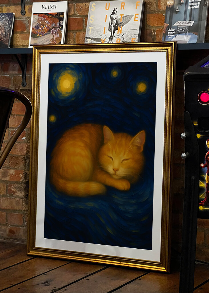 Cat Sleeping on a Starry Night