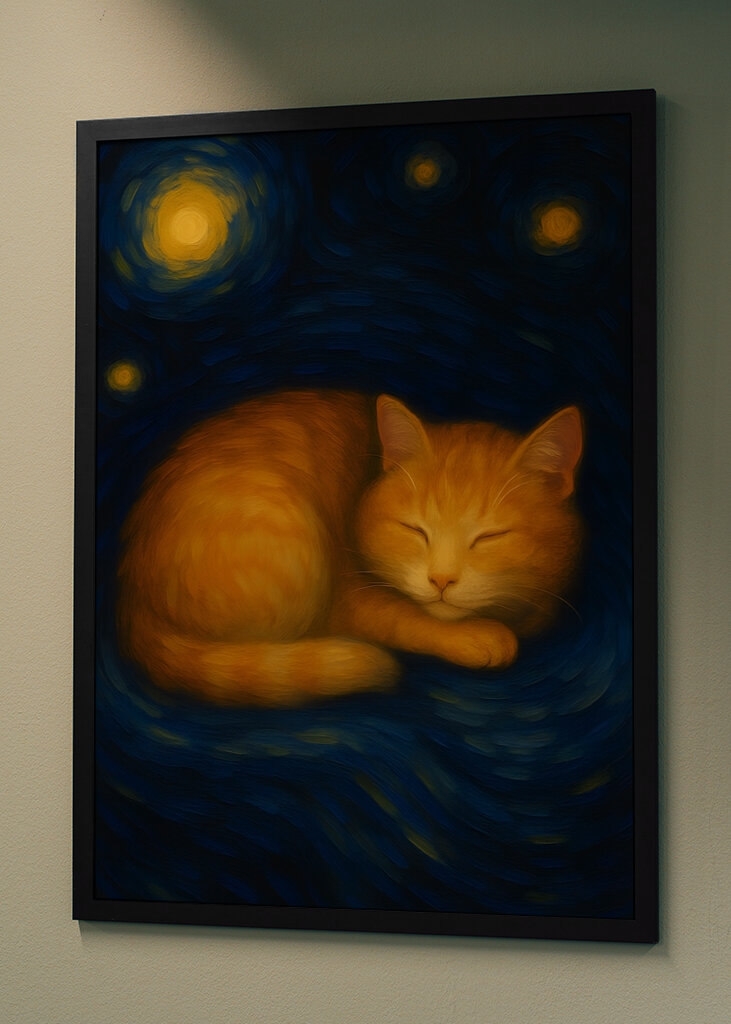 Cat Sleeping on a Starry Night