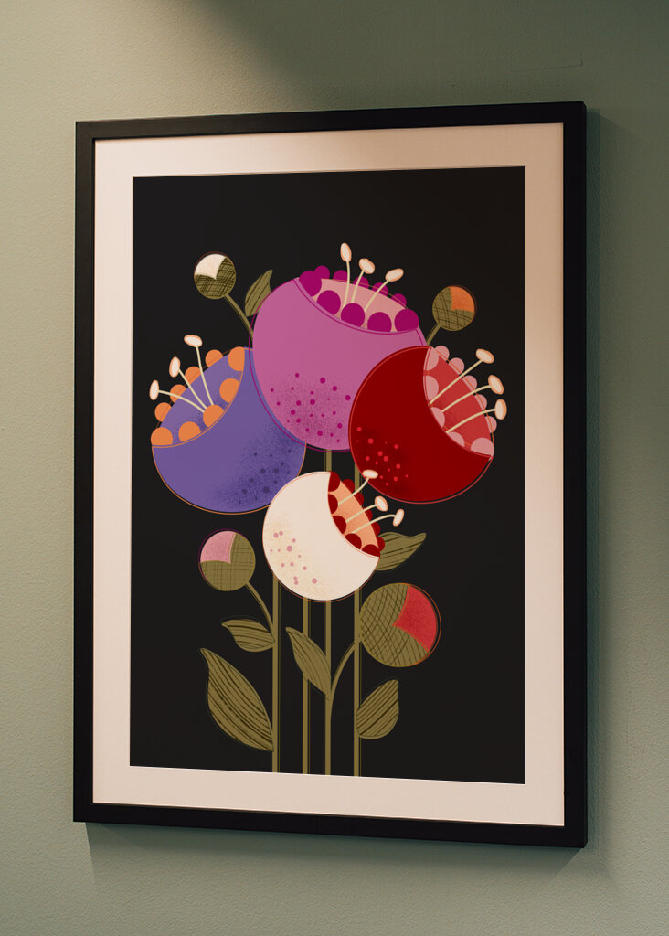 Fiori luminosi su nero