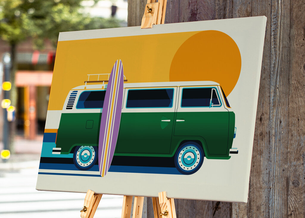 Vintage green camper van