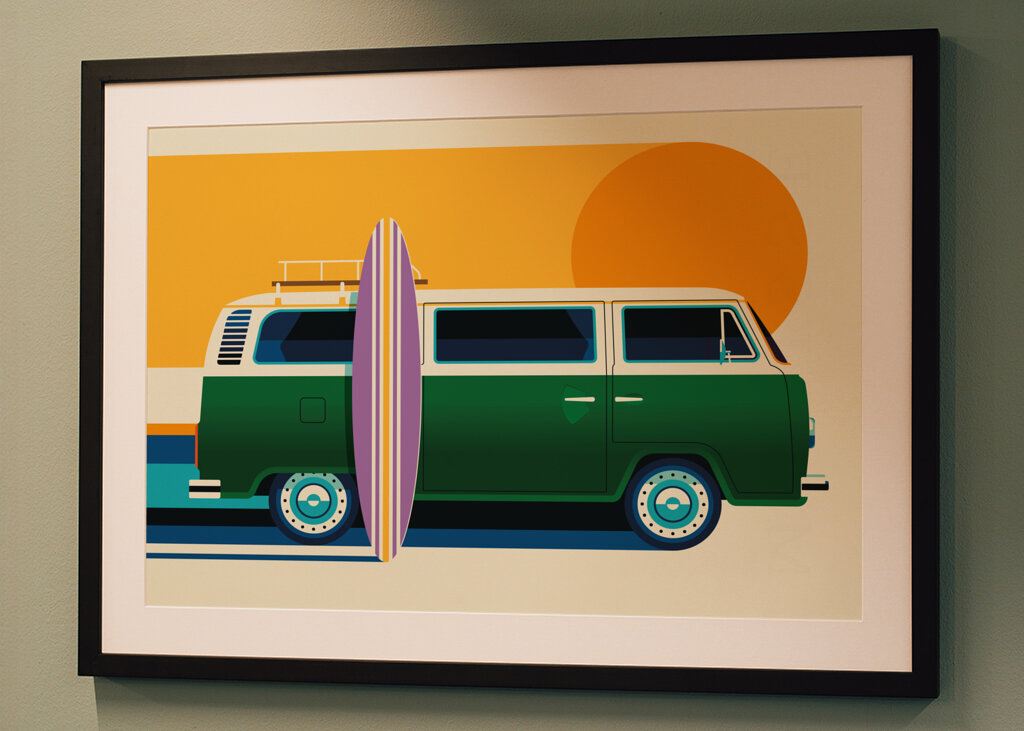 Vintage green camper van