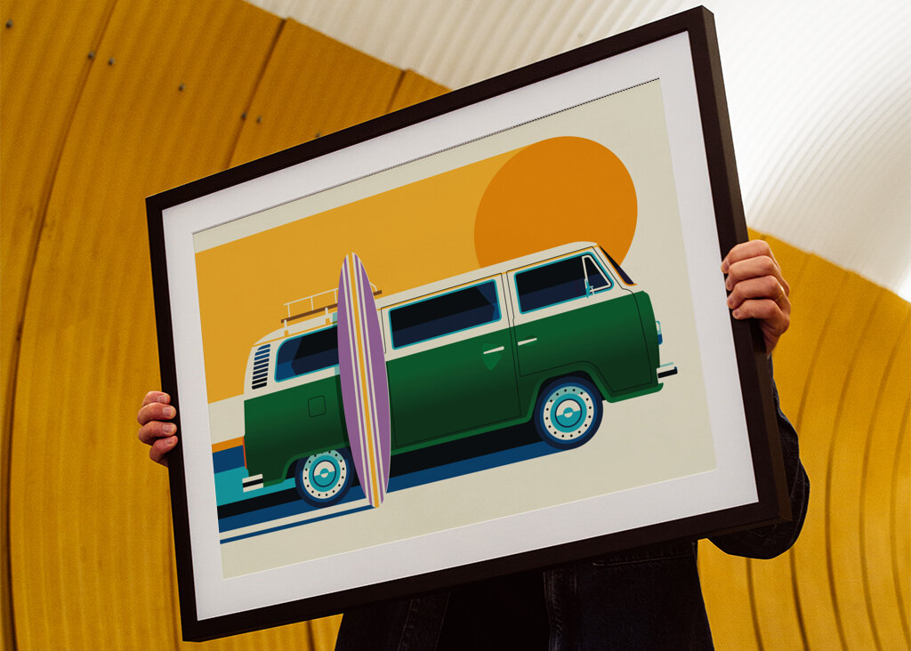 Vintage green camper van