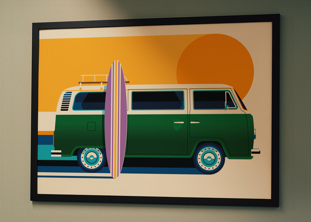 Vintage green camper van