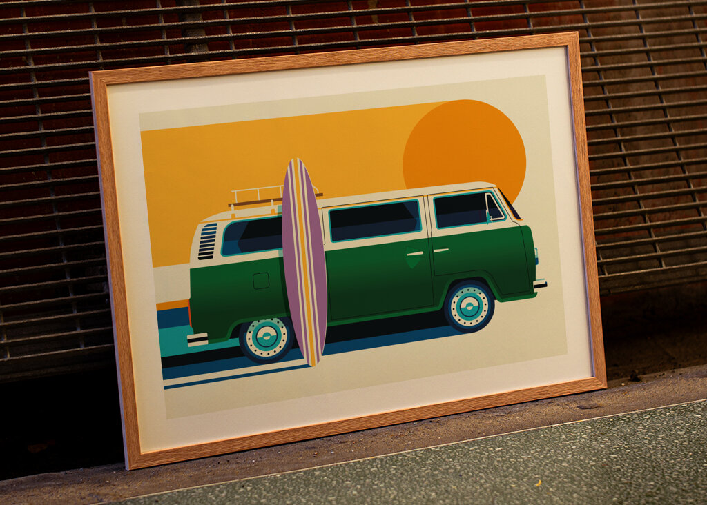 Vintage green camper van