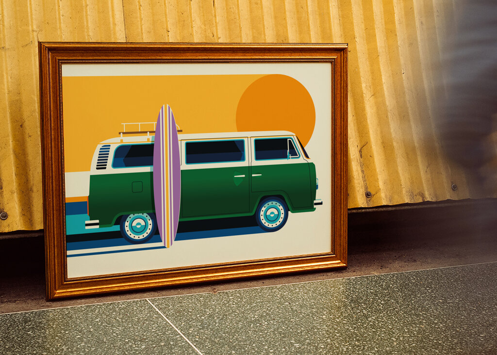 Vintage green camper van