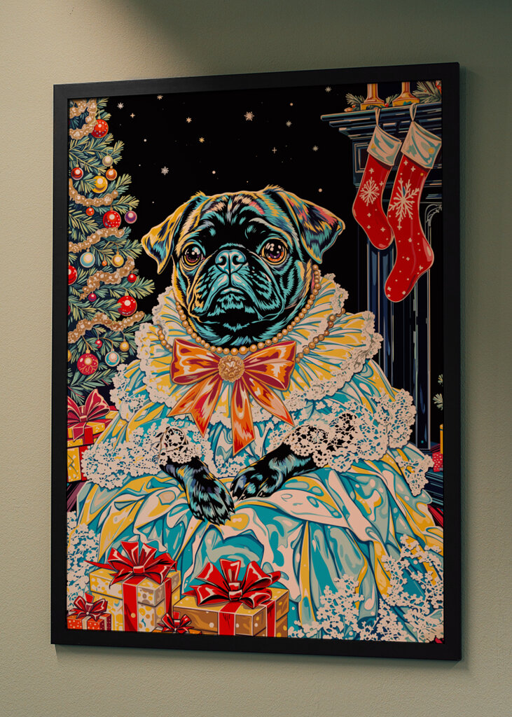 Regal Pug in Holiday Dress