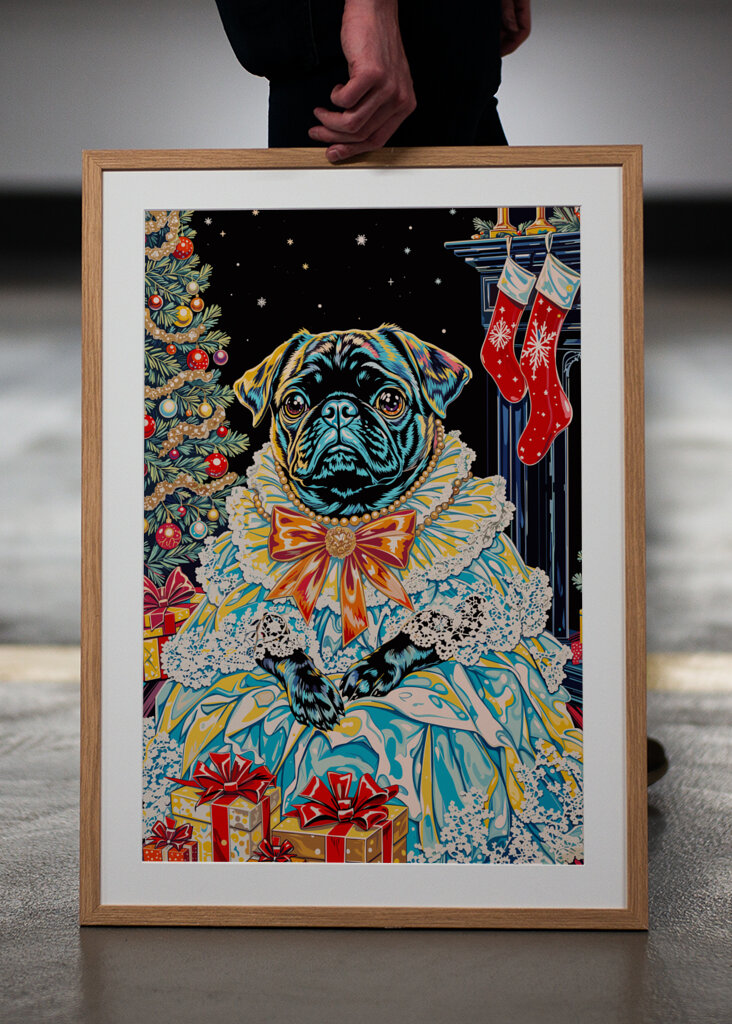 Regal Pug in Holiday Dress