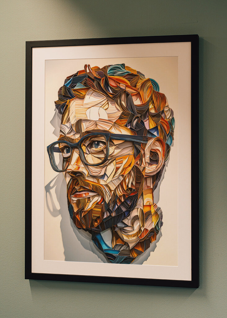 Ritratto di carta con occhiali