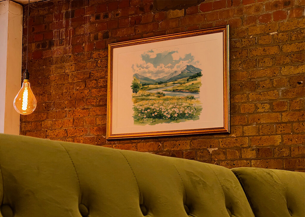 Grasland Berge Blumen Fluss