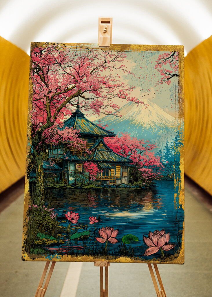 Vintage Fuji Sakura Temple