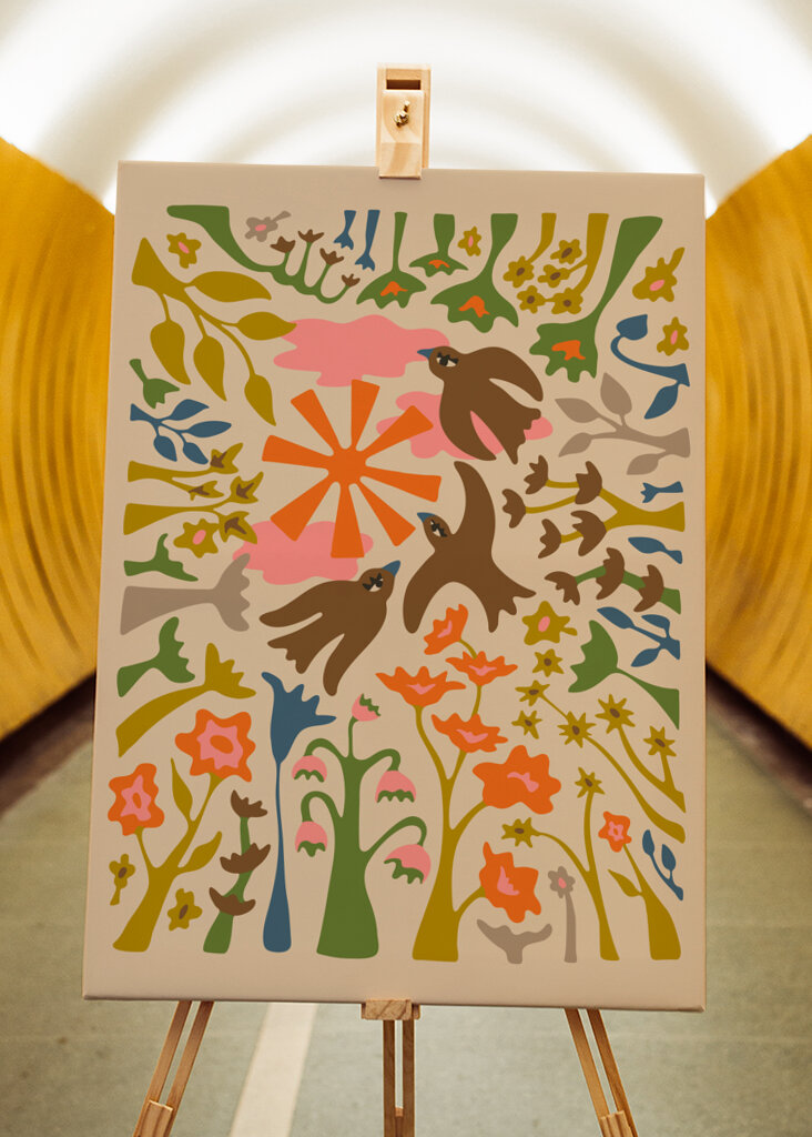 Garden Birds Retro Floral Warm