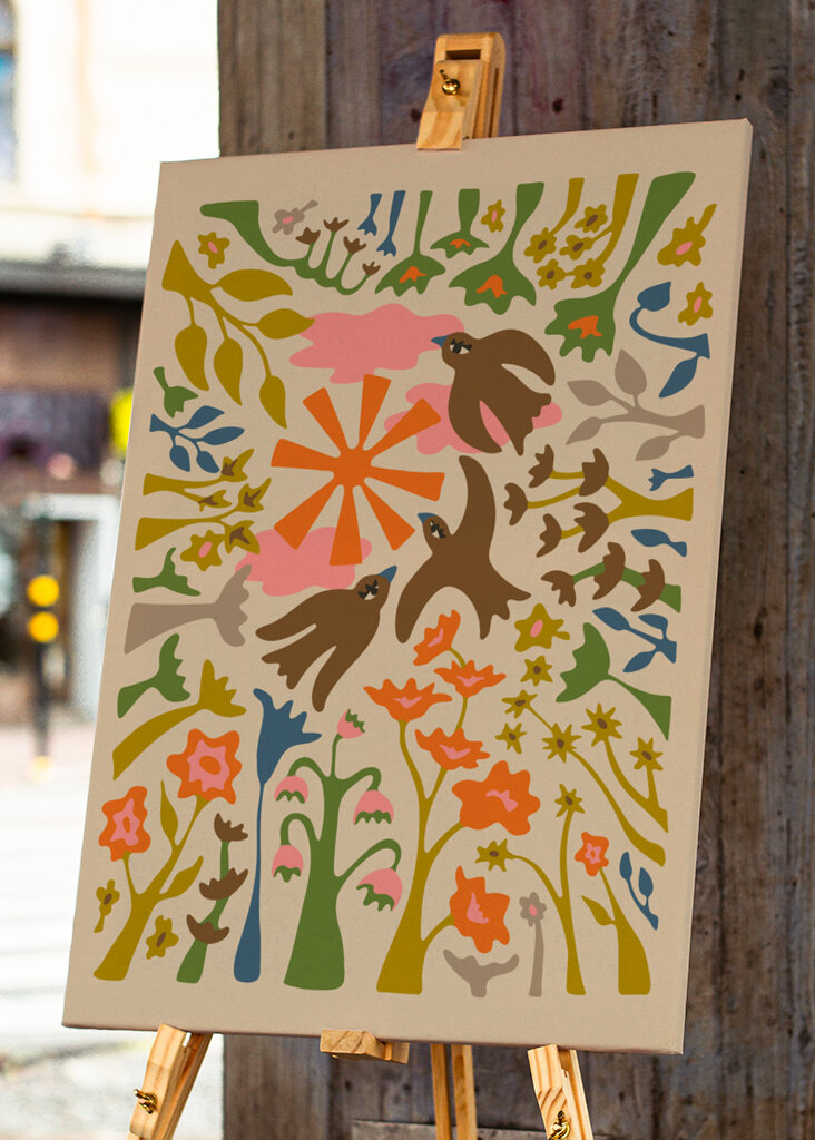 Garden Birds Retro Floral Warm