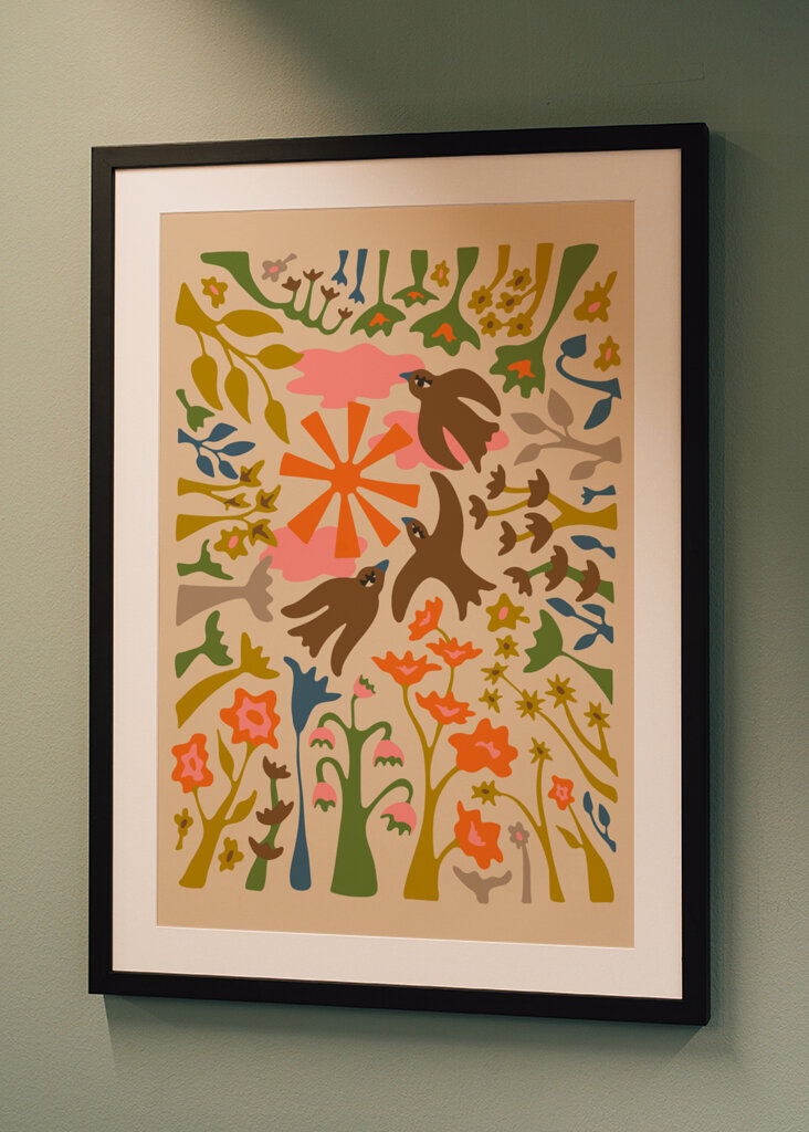 Garden Birds Retro Floral Warm