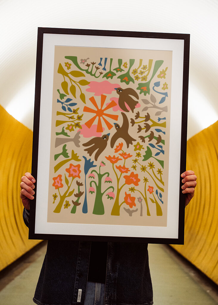 Garden Birds Retro Floral Warm