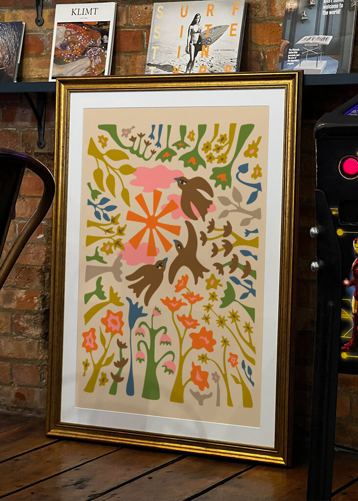 Garden Birds Retro Floral Warm