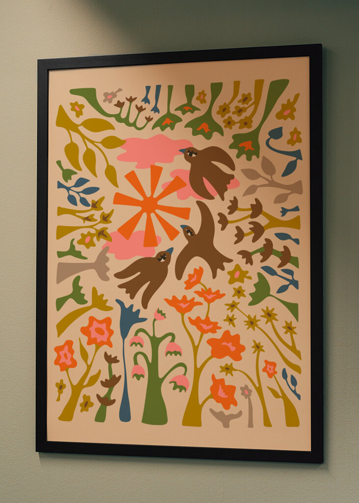 Garden Birds Retro Floral Warm