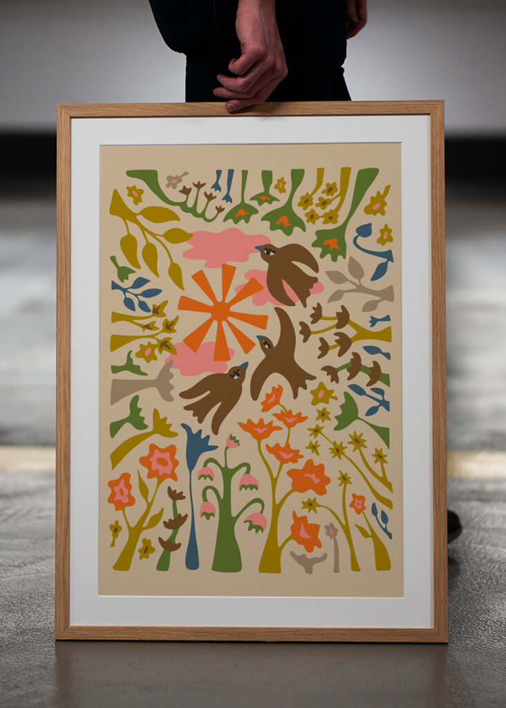 Garden Birds Retro Floral Warm