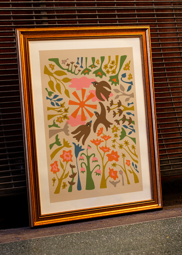 Garden Birds Retro Floral Warm