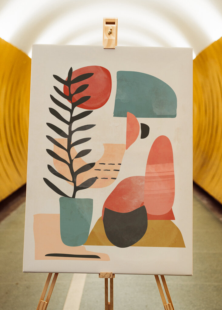 Geometric Shapes And A Stylized Plant,