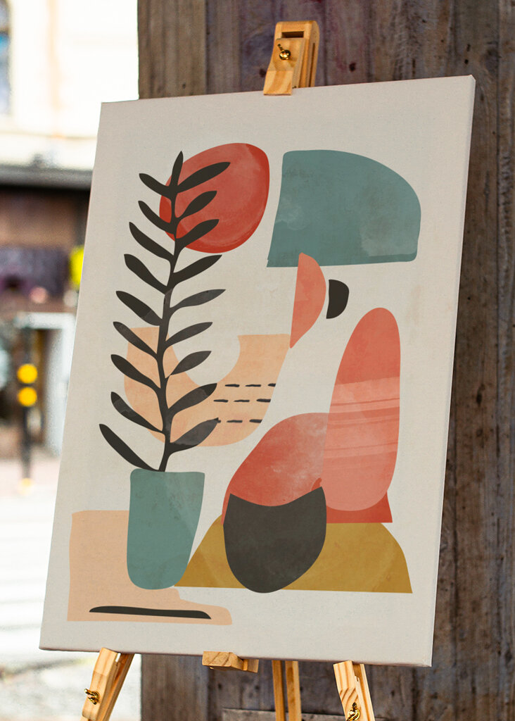 Geometric Shapes And A Stylized Plant,