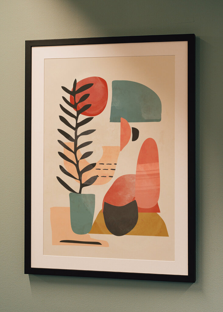 Geometric Shapes And A Stylized Plant,