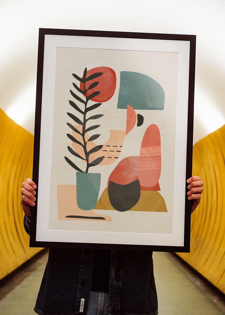 Geometric Shapes And A Stylized Plant,