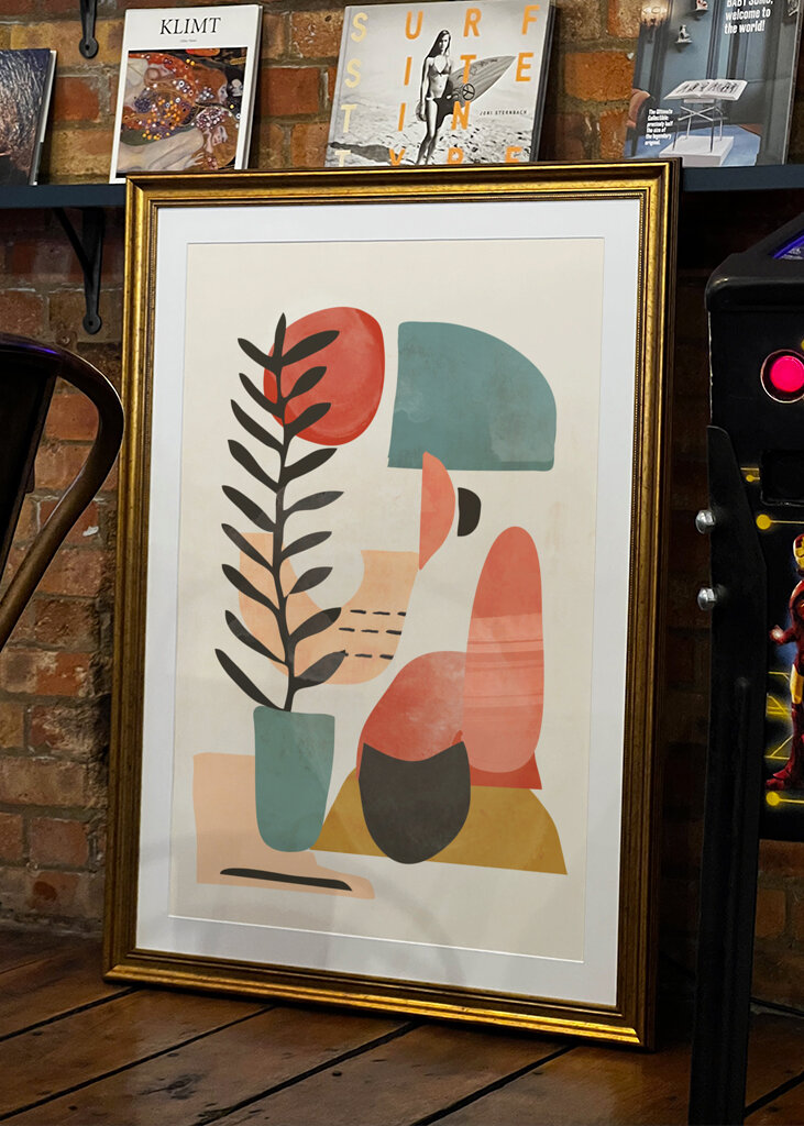 Geometric Shapes And A Stylized Plant,