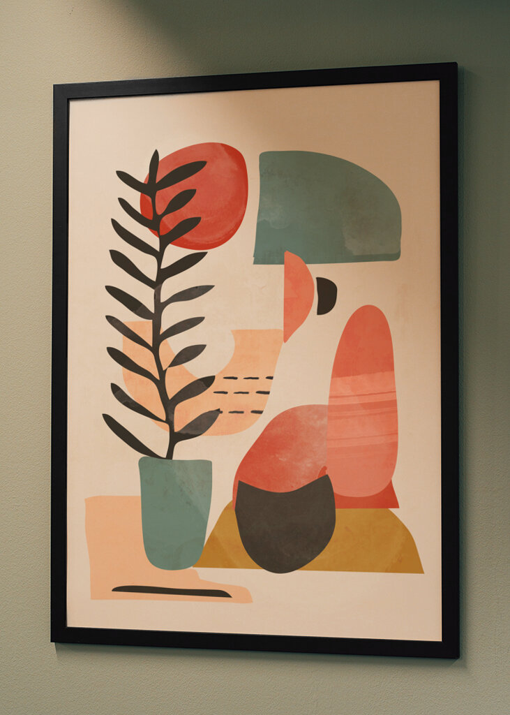 Geometric Shapes And A Stylized Plant,